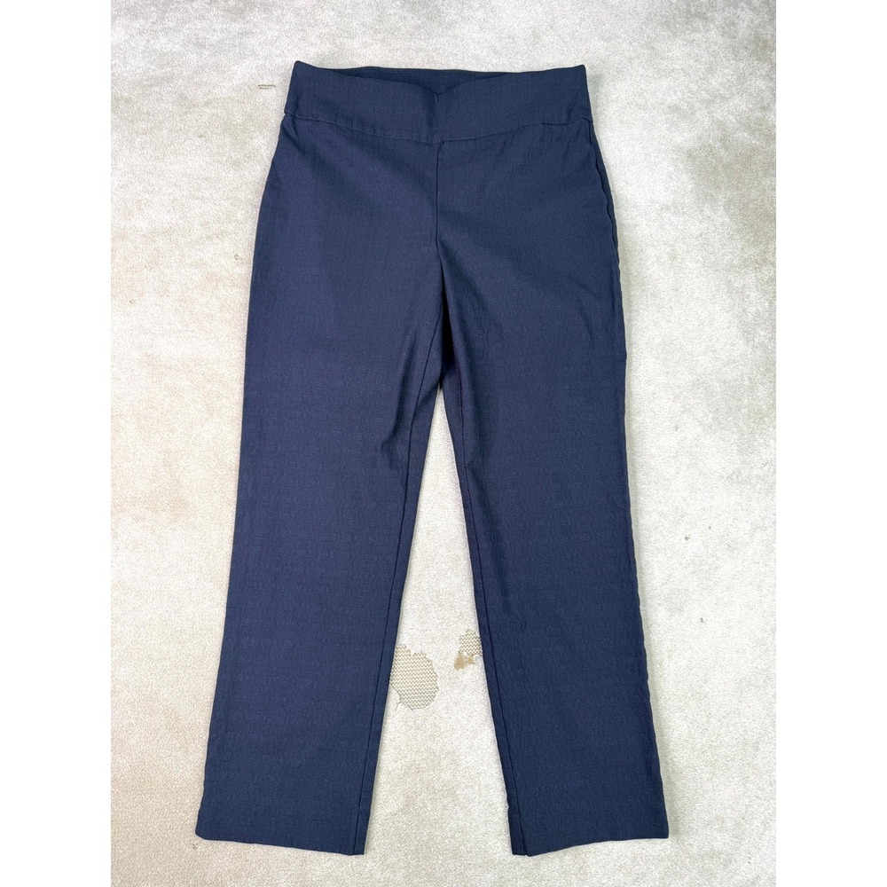 D.F.A. New York Dress Pants Women 10P Navy Blue Stretch Straight Formal Pull On